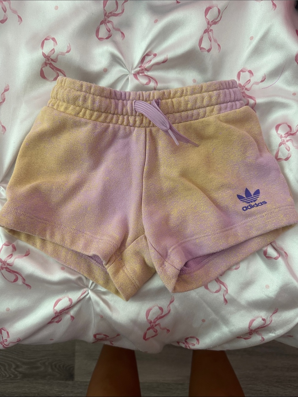 adidas kids Lavender & Pale Yellow Tie-Dye Fleece Athletic Shorts